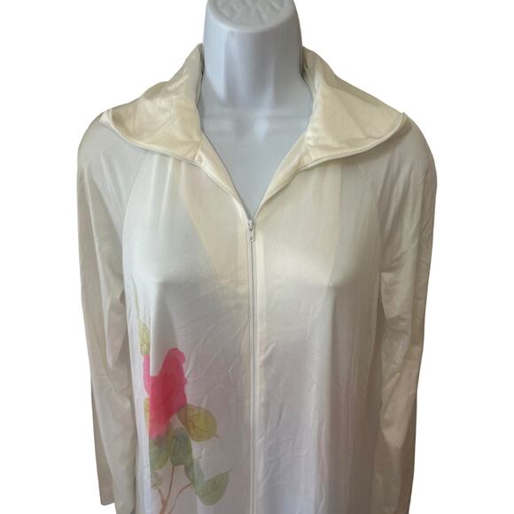 Vtg Kayser Wht Floral Lounger Robe Long/Tall Women’s Small 70’/80’s Zipper - Picture 4 of 8